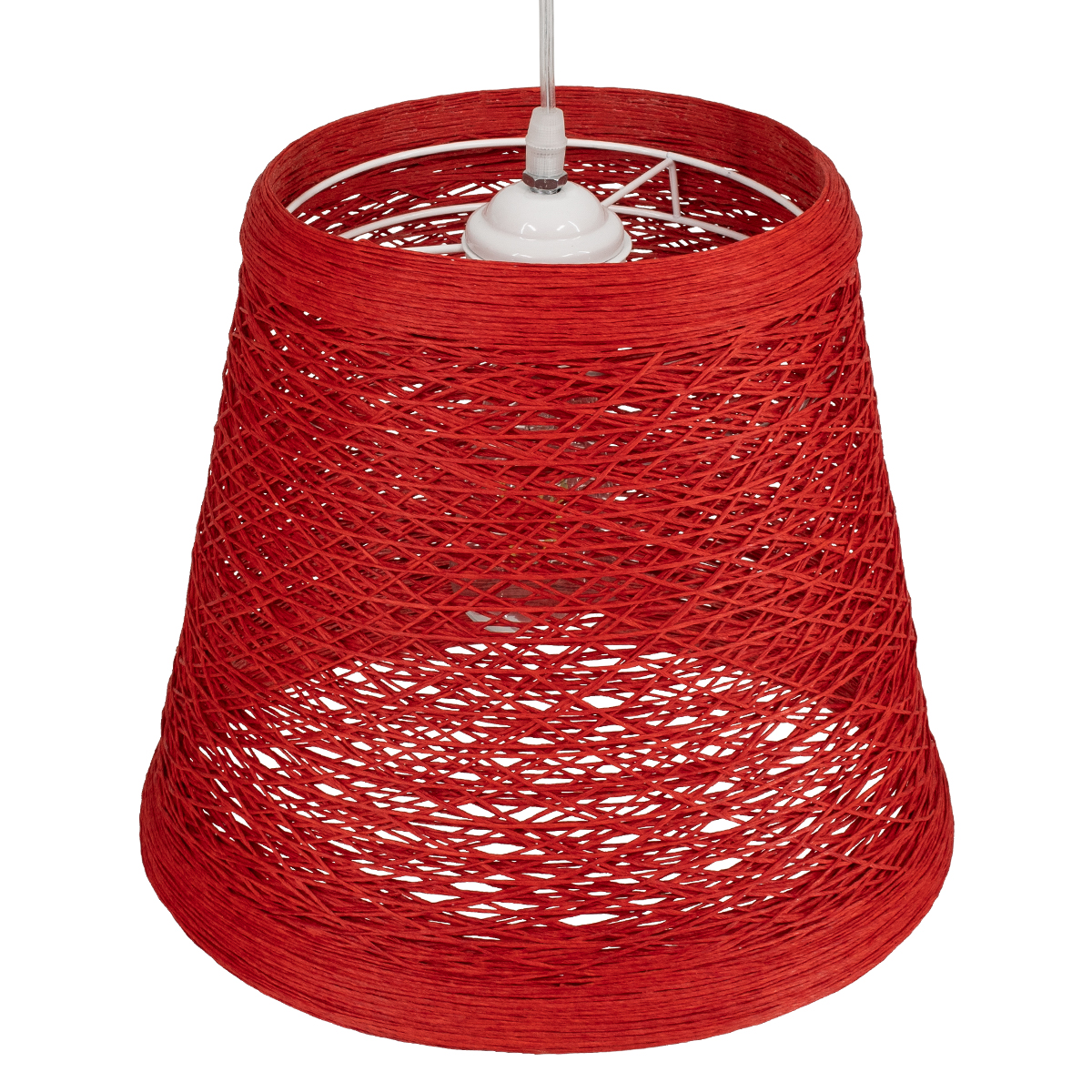 GloboStar® PLAYROOM 00863 Vintage Κρεμαστό Φωτιστικό Καμπάνα Μονόφωτο 1 x E27 IP20 Κόκκινο Rattan - Μ32 x Π32 x Υ27cm