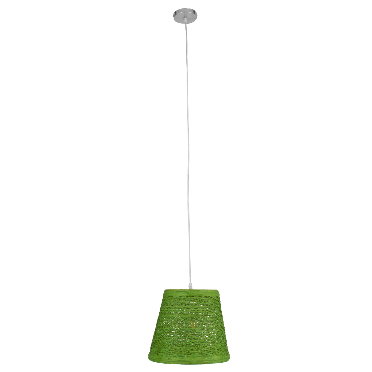 GloboStar® PLAYROOM 00864 Vintage Κρεμαστό Φωτιστικό Καμπάνα Μονόφωτο 1 x E27 IP20 Πράσινο Rattan - Μ32 x Π32 x Υ27cm
