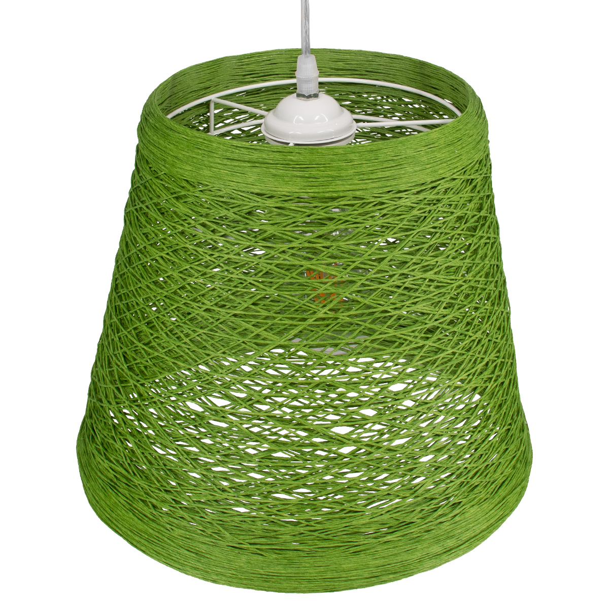 GloboStar® PLAYROOM 00864 Vintage Κρεμαστό Φωτιστικό Καμπάνα Μονόφωτο 1 x E27 IP20 Πράσινο Rattan - Μ32 x Π32 x Υ27cm