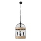 GloboStar® MERLIN 00865 Vintage Κρεμαστό Φωτιστικό Πλέγμα Τρίφωτο 3 x E14 IP20 Μαύρο Μέταλλο Με Μπεζ Σχοινί - Μ28 x Π28 x Υ40cm