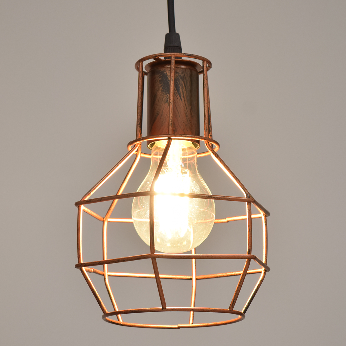 GloboStar® CAGE 00866 Vintage Κρεμαστό Φωτιστικό Πλέγμα Μονόφωτο 1 x E27 IP20 Χάλκινο Μέταλλο - Μ15 x Π15 x Υ22cm