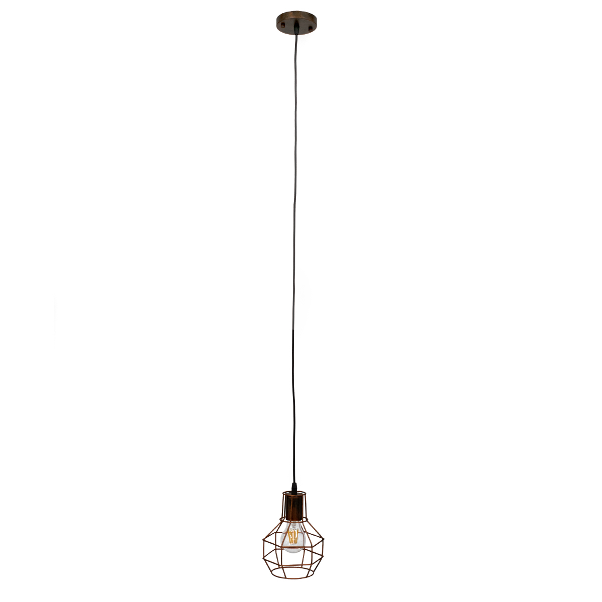 GloboStar® CAGE 00866 Vintage Κρεμαστό Φωτιστικό Πλέγμα Μονόφωτο 1 x E27 IP20 Χάλκινο Μέταλλο - Μ15 x Π15 x Υ22cm