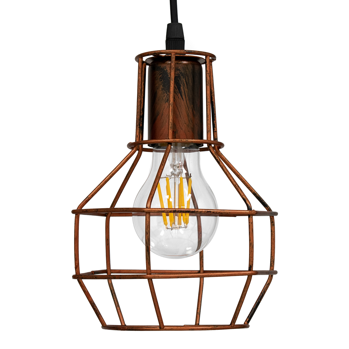GloboStar® CAGE 00866 Vintage Κρεμαστό Φωτιστικό Πλέγμα Μονόφωτο 1 x E27 IP20 Χάλκινο Μέταλλο - Μ15 x Π15 x Υ22cm