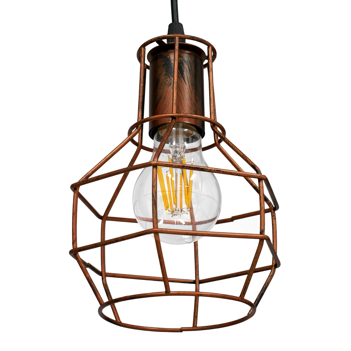 GloboStar® CAGE 00866 Vintage Κρεμαστό Φωτιστικό Πλέγμα Μονόφωτο 1 x E27 IP20 Χάλκινο Μέταλλο - Μ15 x Π15 x Υ22cm