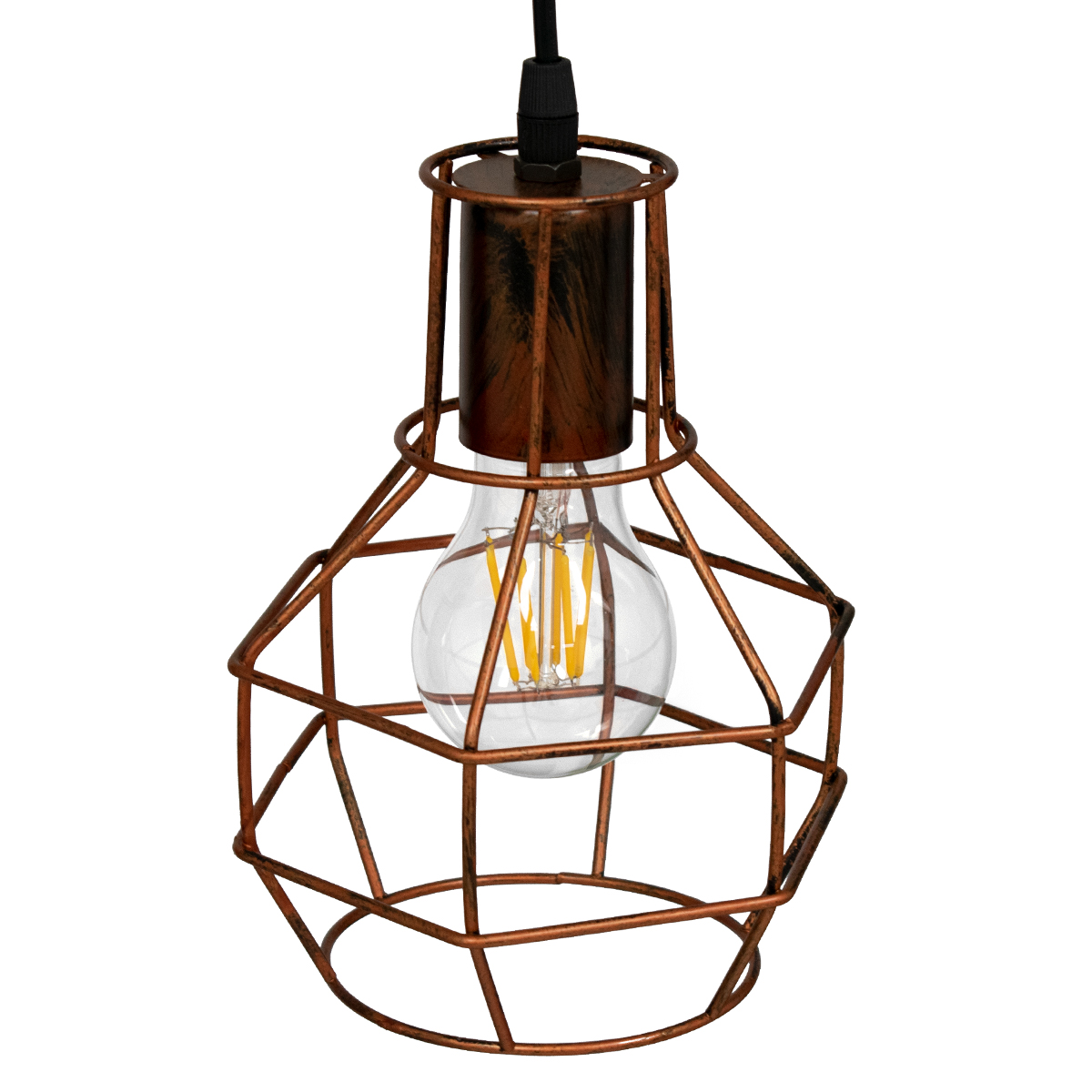 GloboStar® CAGE 00866 Vintage Κρεμαστό Φωτιστικό Πλέγμα Μονόφωτο 1 x E27 IP20 Χάλκινο Μέταλλο - Μ15 x Π15 x Υ22cm