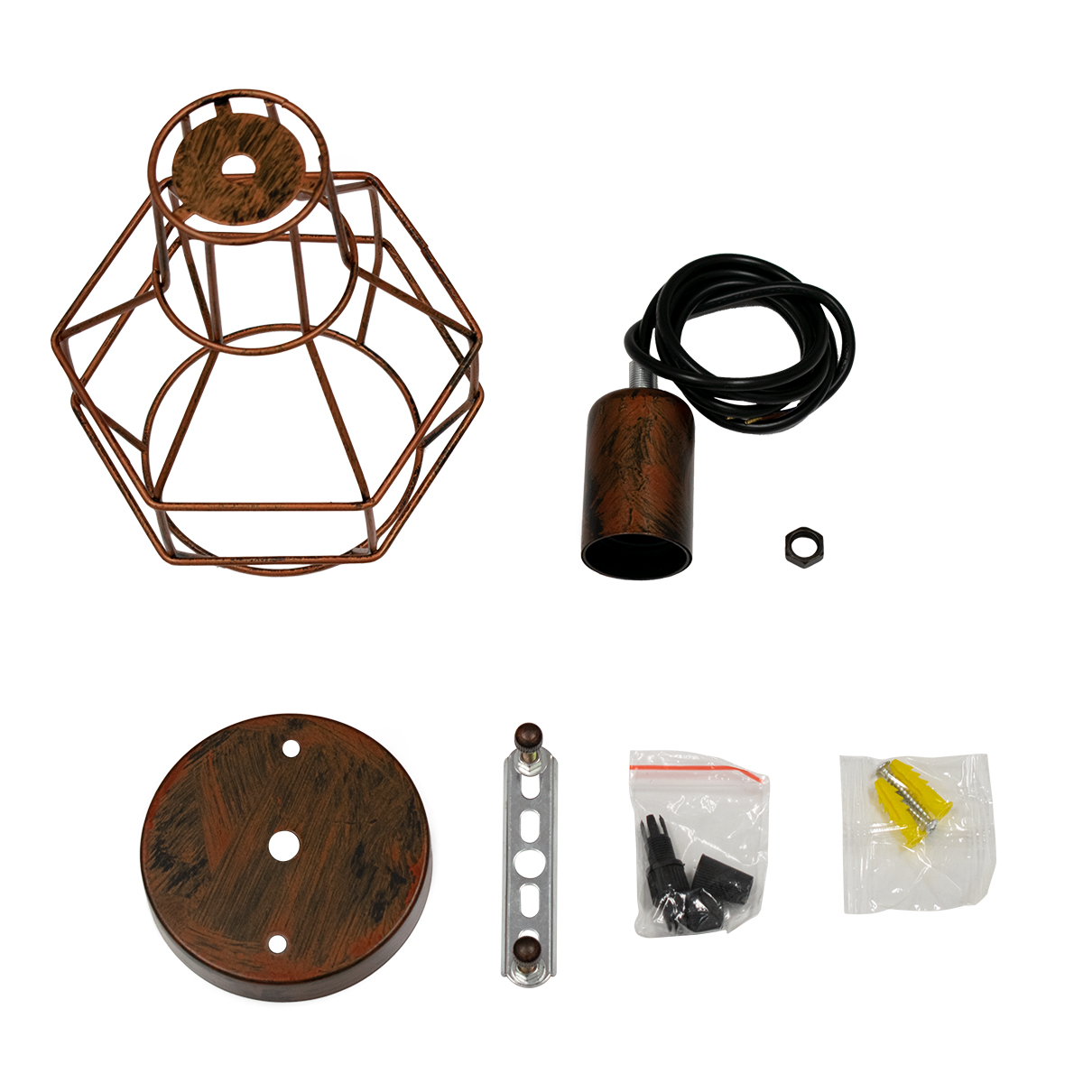 GloboStar® CAGE 00866 Vintage Κρεμαστό Φωτιστικό Πλέγμα Μονόφωτο 1 x E27 IP20 Χάλκινο Μέταλλο - Μ15 x Π15 x Υ22cm