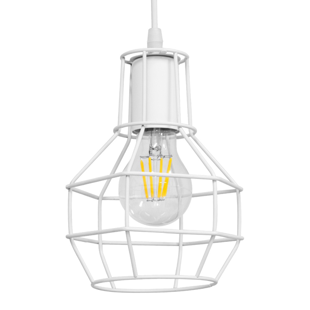 GloboStar® CAGE 00867 Vintage Κρεμαστό Φωτιστικό Πλέγμα Μονόφωτο 1 x E27 IP20 Λευκό Μέταλλο - Μ15 x Π15 x Υ22cm
