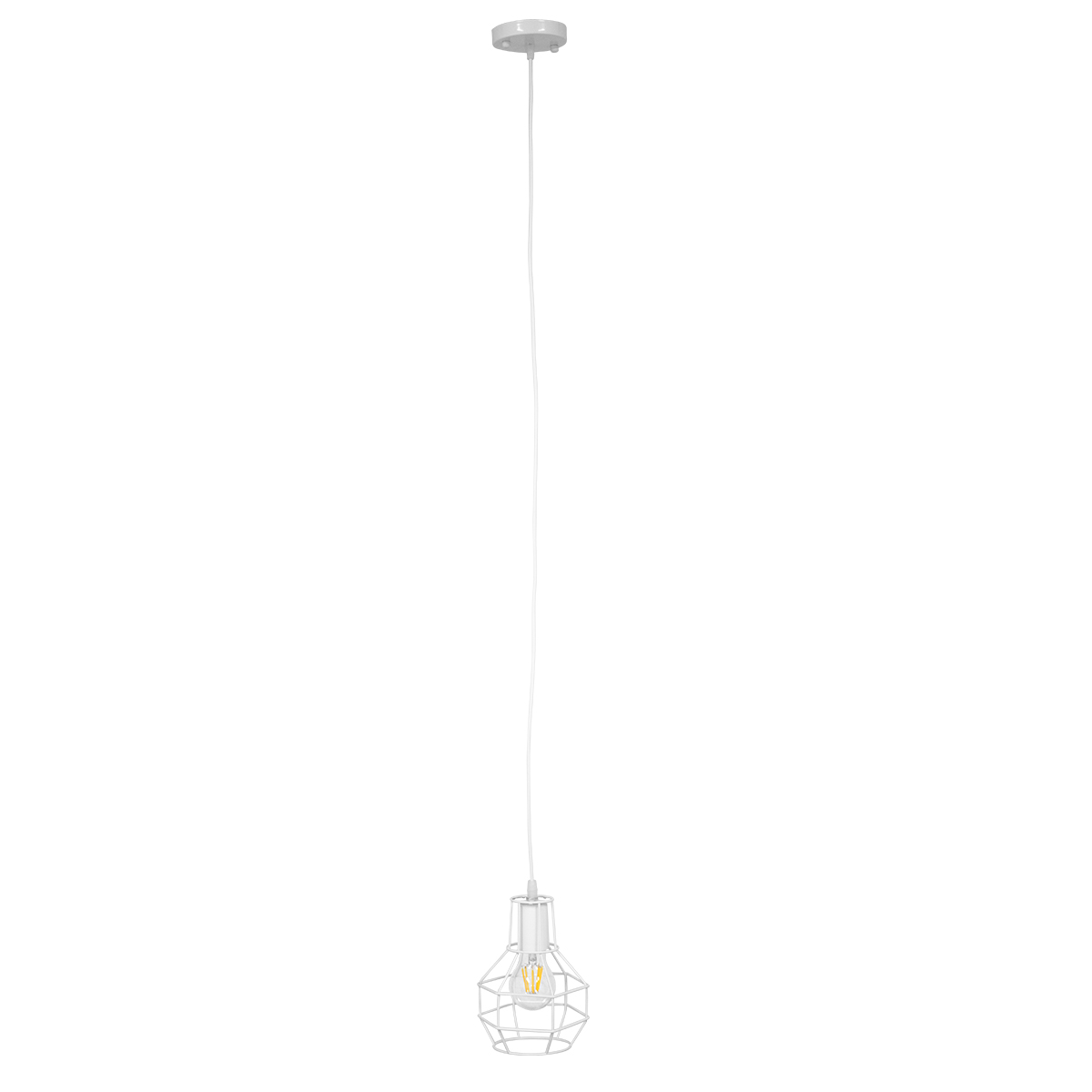 GloboStar® CAGE 00867 Vintage Κρεμαστό Φωτιστικό Πλέγμα Μονόφωτο 1 x E27 IP20 Λευκό Μέταλλο - Μ15 x Π15 x Υ22cm