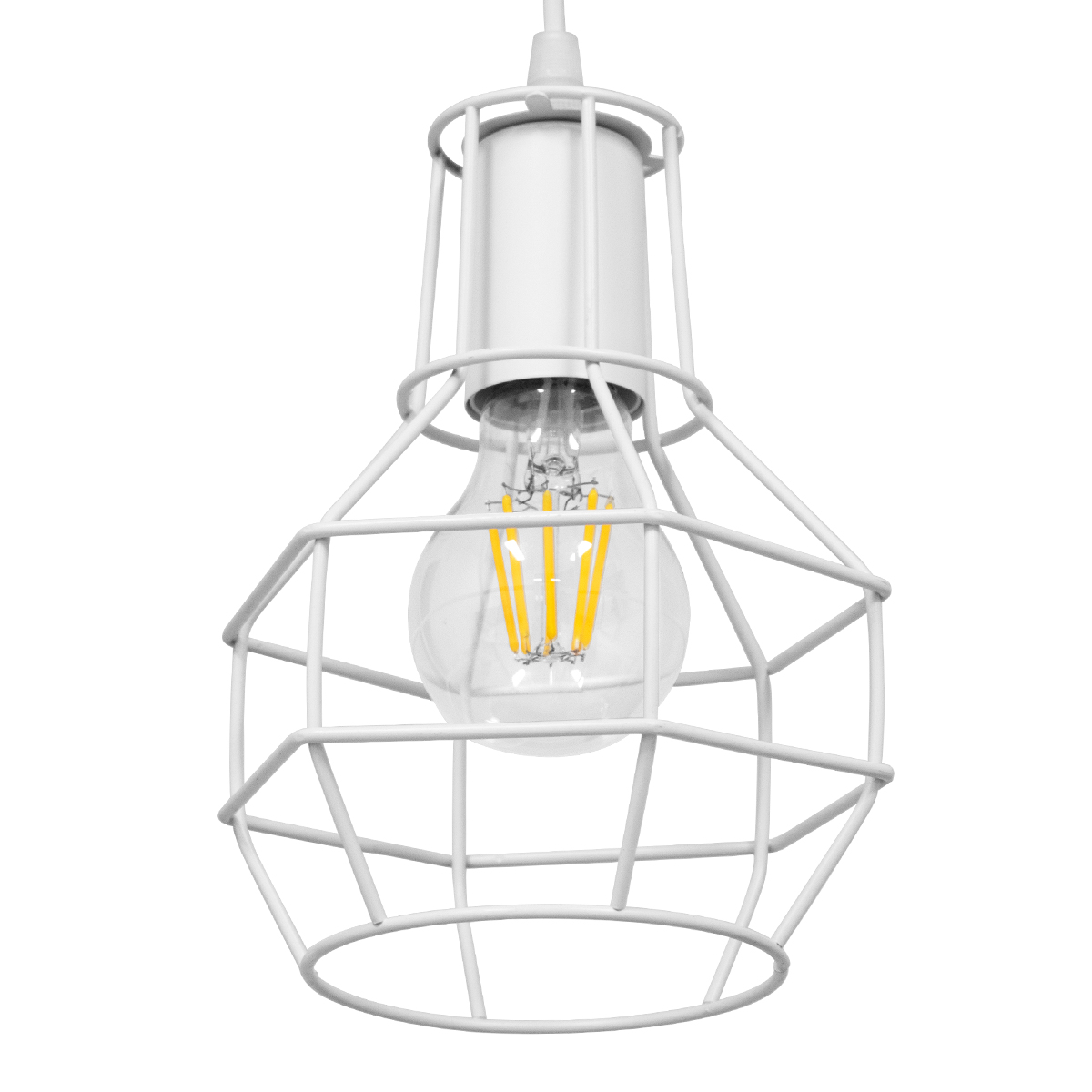 GloboStar® CAGE 00867 Vintage Κρεμαστό Φωτιστικό Πλέγμα Μονόφωτο 1 x E27 IP20 Λευκό Μέταλλο - Μ15 x Π15 x Υ22cm