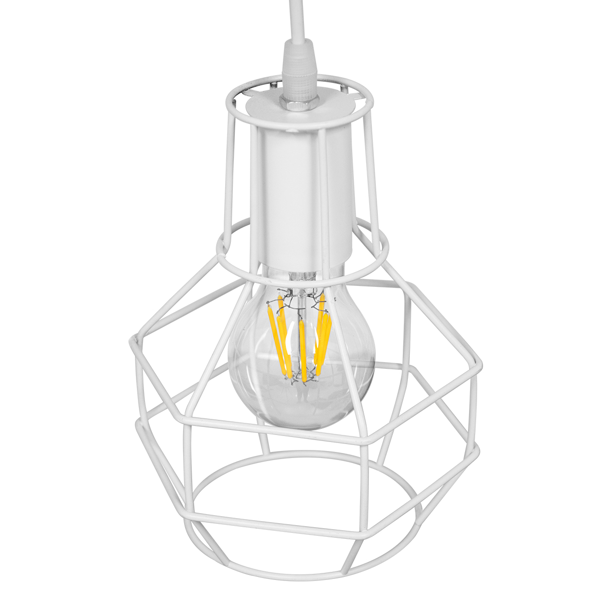GloboStar® CAGE 00867 Vintage Κρεμαστό Φωτιστικό Πλέγμα Μονόφωτο 1 x E27 IP20 Λευκό Μέταλλο - Μ15 x Π15 x Υ22cm