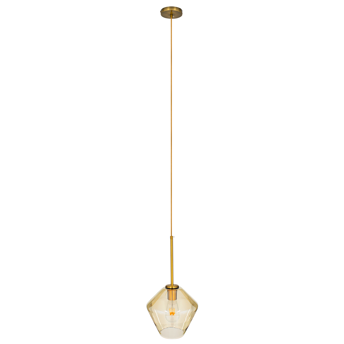 GloboStar® AMARIS 00869 Μοντέρνο Κρεμαστό Φωτιστικό Ανάρτηση Μονόφωτο 1 x E27 IP20 Μελί Γυαλί με Χρυσό Μέταλλο - Μ22 x Π22 x Y22cm