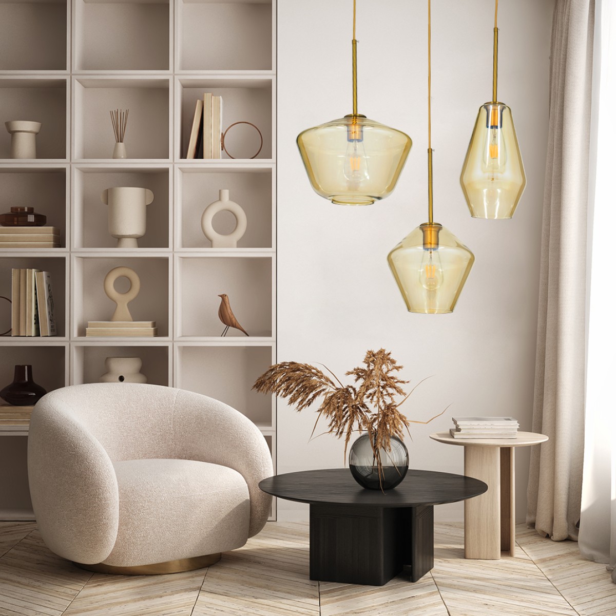 GloboStar® AMARIS 00869 Μοντέρνο Κρεμαστό Φωτιστικό Ανάρτηση Μονόφωτο 1 x E27 IP20 Μελί Γυαλί με Χρυσό Μέταλλο - Μ22 x Π22 x Y22cm
