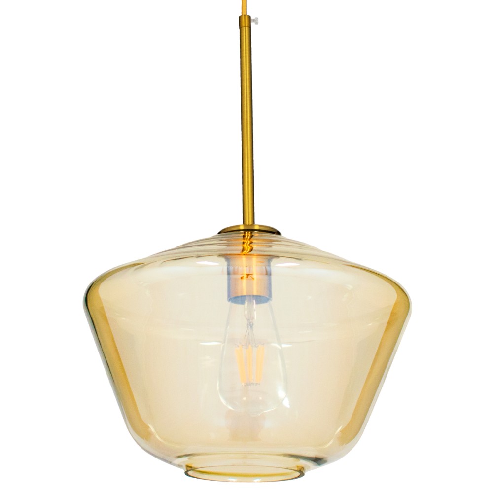 GloboStar® AMARIS 00870 Μοντέρνο Κρεμαστό Φωτιστικό Ανάρτηση Μονόφωτο 1 x E27 IP20 Μελί Γυαλί με Χρυσό Μέταλλο - Μ30 x Π30 x Y22cm