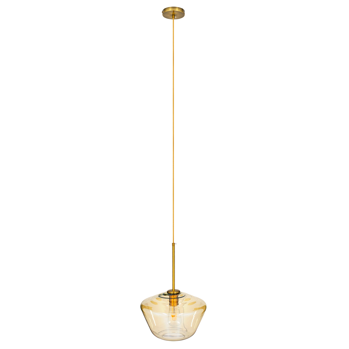 GloboStar® AMARIS 00870 Μοντέρνο Κρεμαστό Φωτιστικό Ανάρτηση Μονόφωτο 1 x E27 IP20 Μελί Γυαλί με Χρυσό Μέταλλο - Μ30 x Π30 x Y22cm
