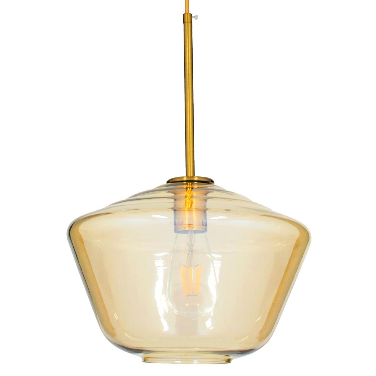 GloboStar® AMARIS 00870 Μοντέρνο Κρεμαστό Φωτιστικό Ανάρτηση Μονόφωτο 1 x E27 IP20 Μελί Γυαλί με Χρυσό Μέταλλο - Μ30 x Π30 x Y22cm