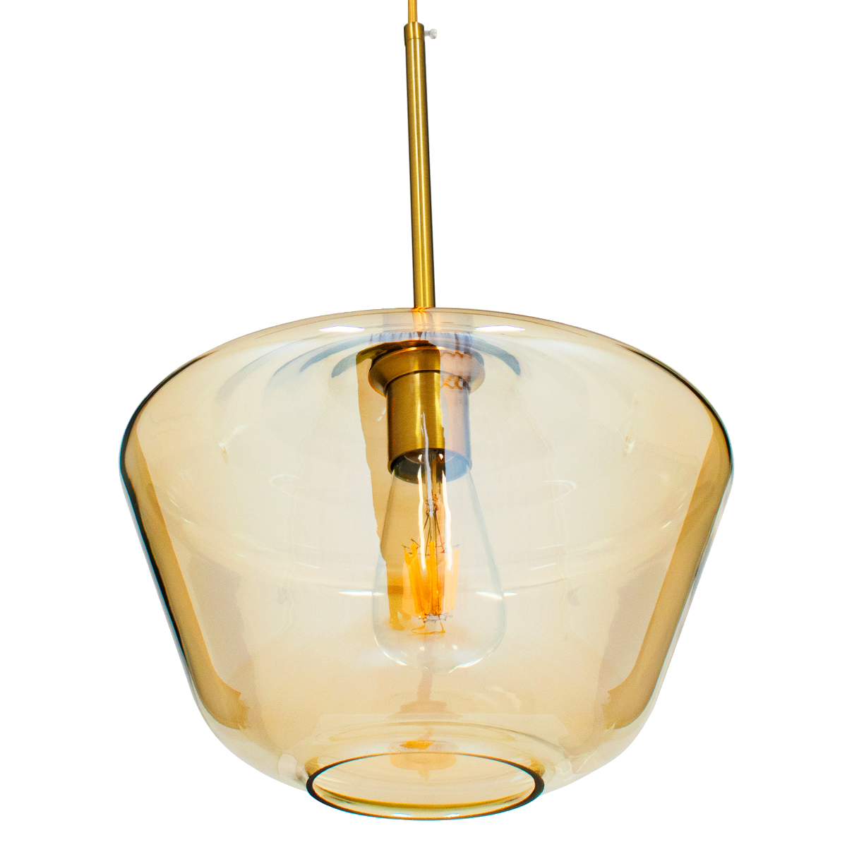 GloboStar® AMARIS 00870 Μοντέρνο Κρεμαστό Φωτιστικό Ανάρτηση Μονόφωτο 1 x E27 IP20 Μελί Γυαλί με Χρυσό Μέταλλο - Μ30 x Π30 x Y22cm