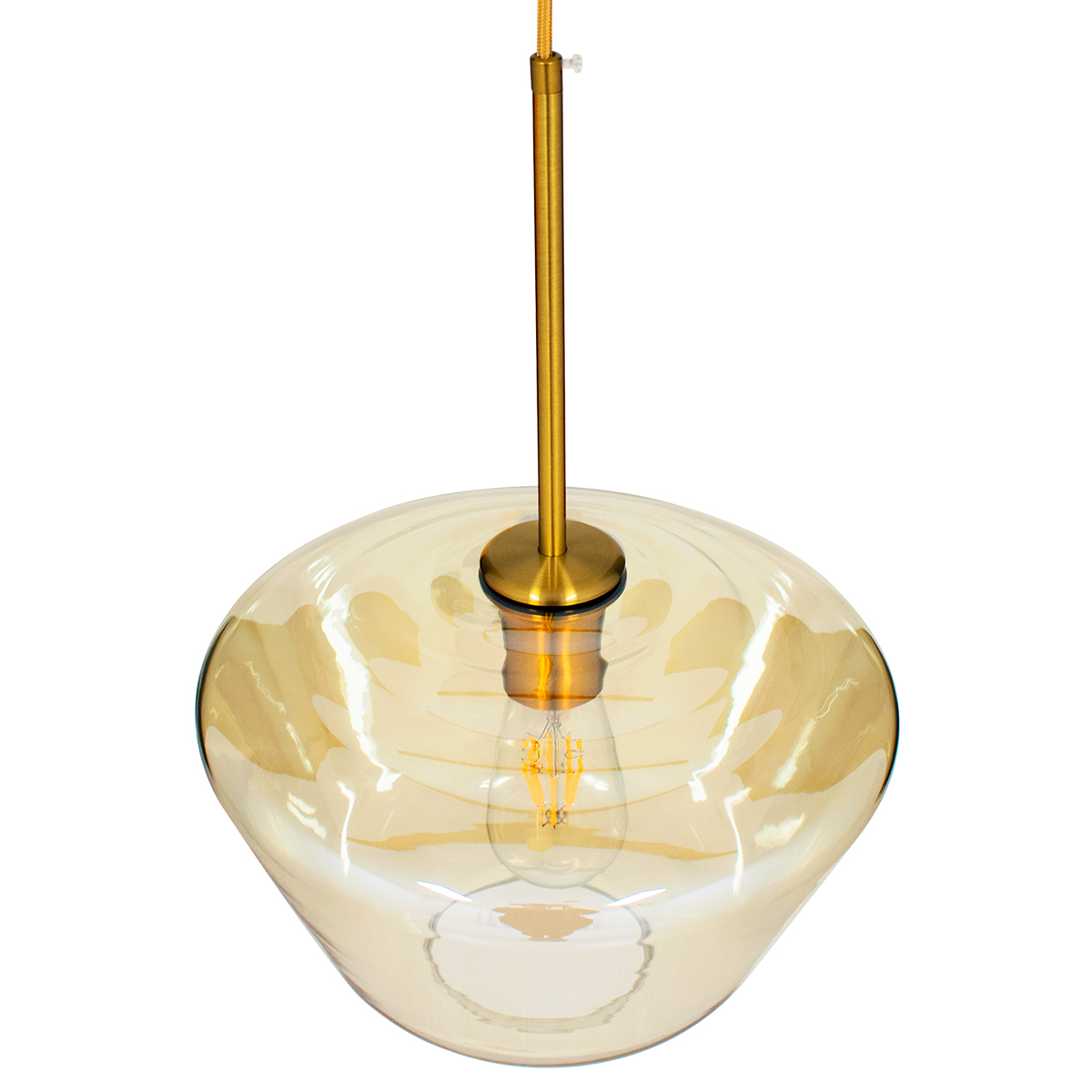 GloboStar® AMARIS 00870 Μοντέρνο Κρεμαστό Φωτιστικό Ανάρτηση Μονόφωτο 1 x E27 IP20 Μελί Γυαλί με Χρυσό Μέταλλο - Μ30 x Π30 x Y22cm