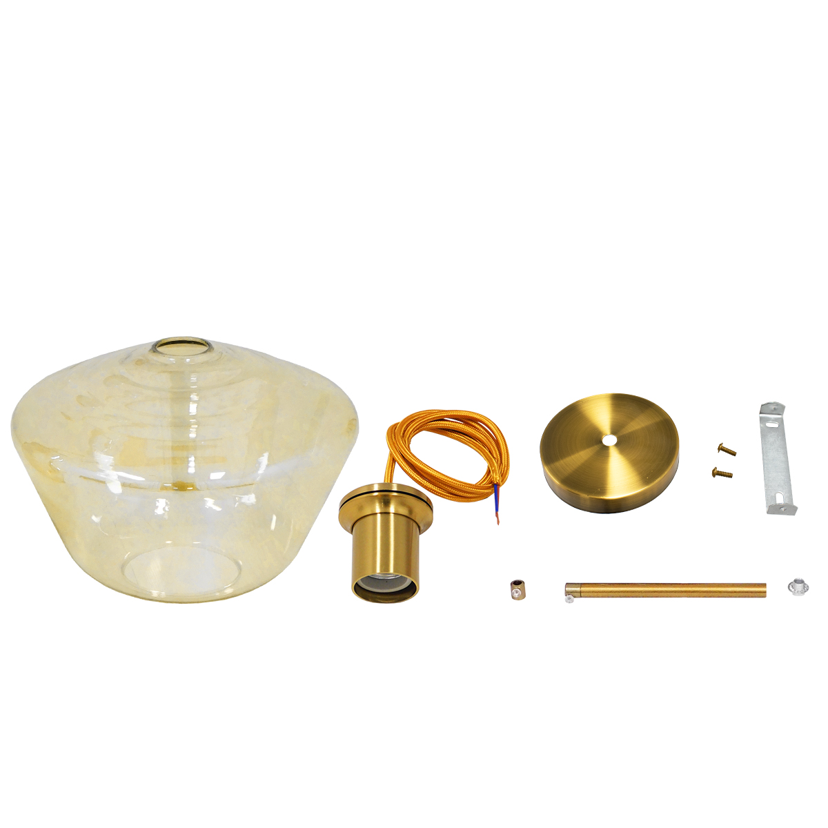 GloboStar® AMARIS 00870 Μοντέρνο Κρεμαστό Φωτιστικό Ανάρτηση Μονόφωτο 1 x E27 IP20 Μελί Γυαλί με Χρυσό Μέταλλο - Μ30 x Π30 x Y22cm
