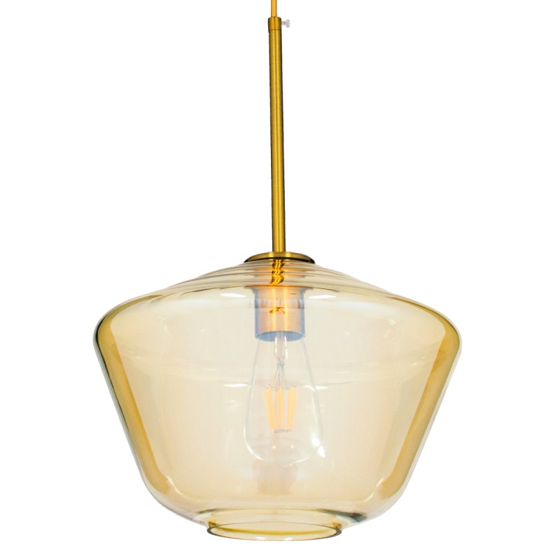 GloboStar® AMARIS 00870 Μοντέρνο Κρεμαστό Φωτιστικό Ανάρτηση Μονόφωτο 1 x E27 IP20 Μελί Γυαλί με Χρυσό Μέταλλο - Μ30 x Π30 x Y22cm