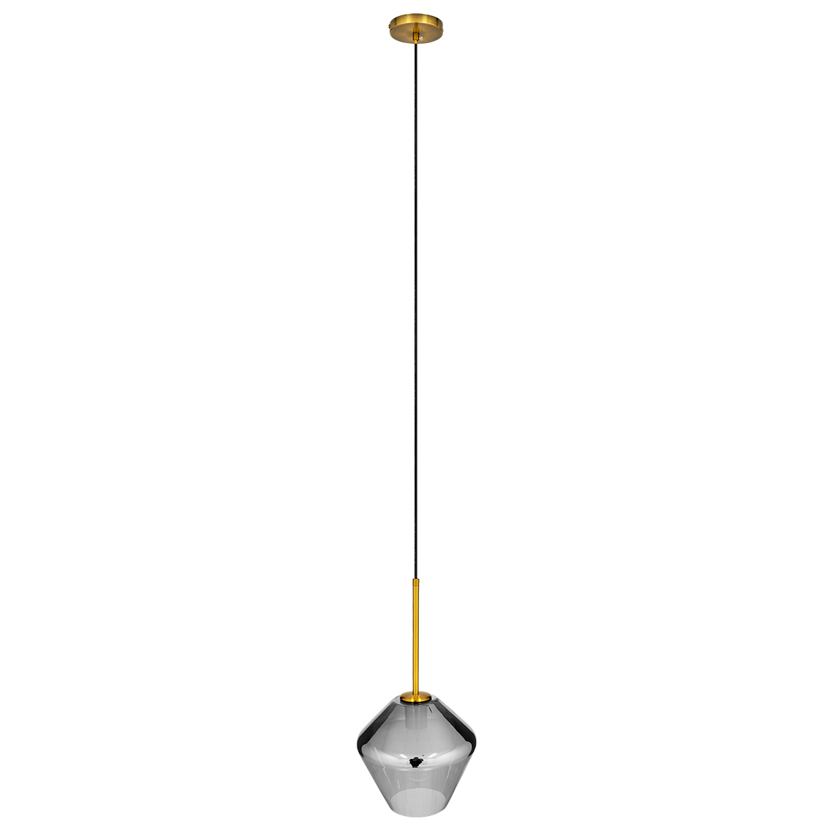 GloboStar® AMARIS 00872 Μοντέρνο Κρεμαστό Φωτιστικό Ανάρτηση Μονόφωτο 1 x E27 IP20 Διάφανο Γυαλί με Χρυσό Μέταλλο - Μ22 x Π22 x Y22cm
