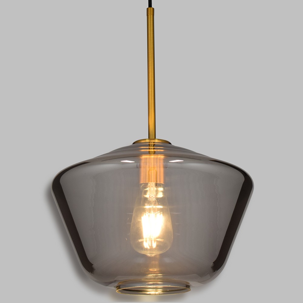 GloboStar® AMARIS 00873 Μοντέρνο Κρεμαστό Φωτιστικό Ανάρτηση Μονόφωτο 1 x E27 IP20 Διάφανο Γυαλί με Χρυσό Μέταλλο - Μ30 x Π30 x Y22cm