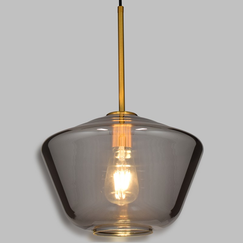 GloboStar® AMARIS 00873 Μοντέρνο Κρεμαστό Φωτιστικό Ανάρτηση Μονόφωτο 1 x E27 IP20 Διάφανο Γυαλί με Χρυσό Μέταλλο - Μ30 x Π30 x Y22cm