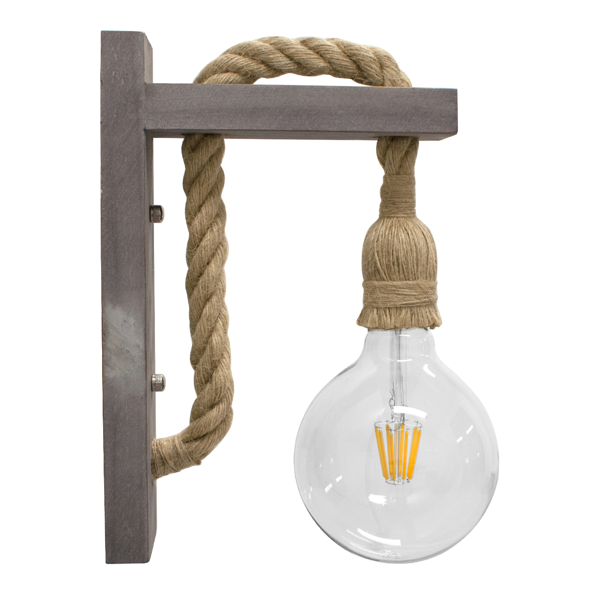 GloboStar® KENSI 00879 Vintage Επιτοίχιο Φωτιστικό Απλίκα Μονόφωτο 1 x E27 IP20 Γκρι Ξύλο με Μπεζ Σχοινί - Μ7 x Π20 x Υ30cm