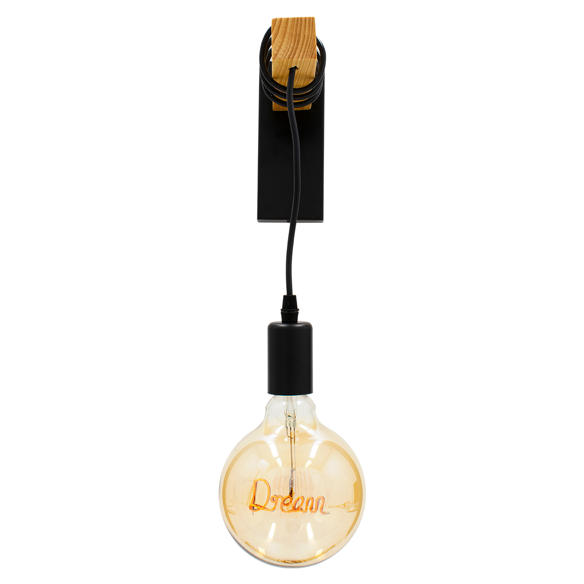 GloboStar® KELA 00880 Μοντέρνο Επιτοίχιο Φωτιστικό Απλίκα Μονόφωτο 1 x E27 IP20 Μαύρο Μέταλλο με Μπεζ Ξύλο - Μ6.5 x Π18 x Υ30cm