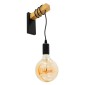 GloboStar® KELA 00880 Μοντέρνο Επιτοίχιο Φωτιστικό Απλίκα Μονόφωτο 1 x E27 IP20 Μαύρο Μέταλλο με Μπεζ Ξύλο - Μ6.5 x Π18 x Υ30cm