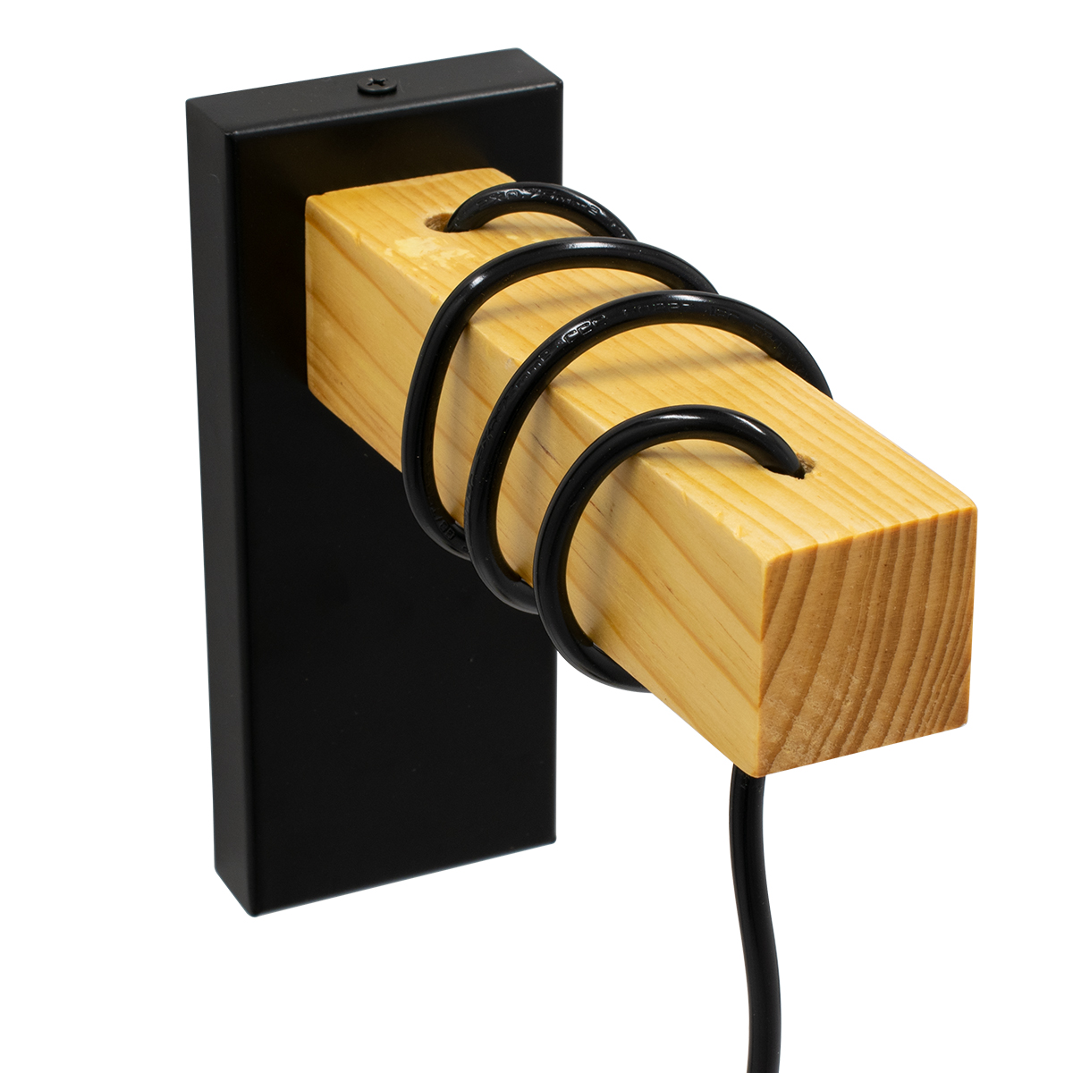 GloboStar® KELA 00880 Μοντέρνο Επιτοίχιο Φωτιστικό Απλίκα Μονόφωτο 1 x E27 IP20 Μαύρο Μέταλλο με Μπεζ Ξύλο - Μ6.5 x Π18 x Υ30cm