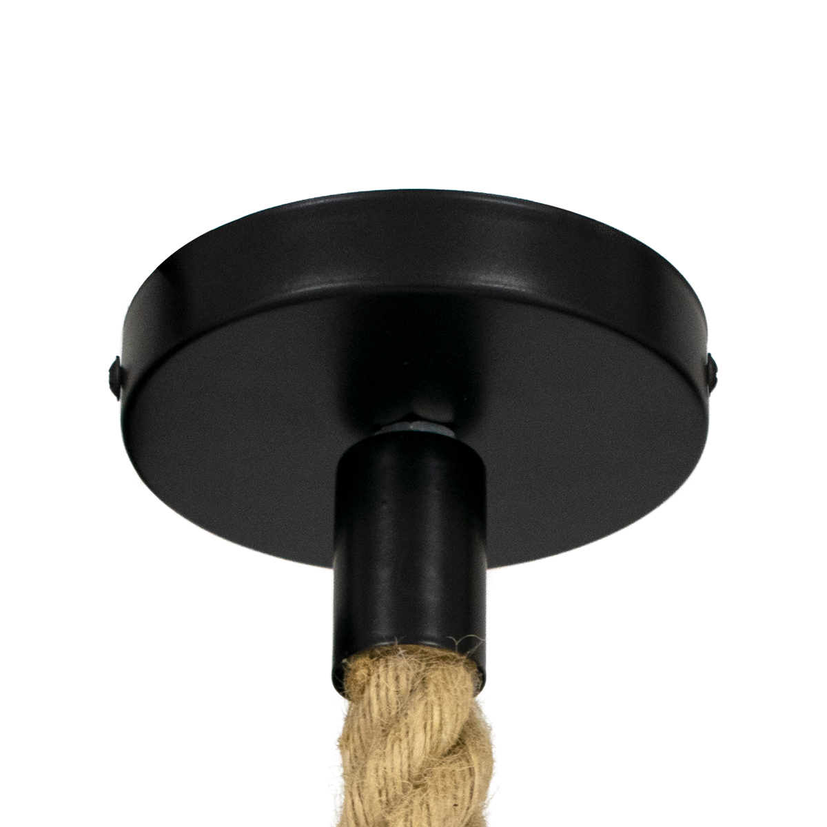 GloboStar® MASON 00881 Vintage Κρεμαστό Φωτιστικό Ανάρτηση Μονόφωτο 1 x E27 IP20 Μαύρο Μέταλλο με Μπεζ Σχοινί - Μ15 x Π15 x Υ24cm
