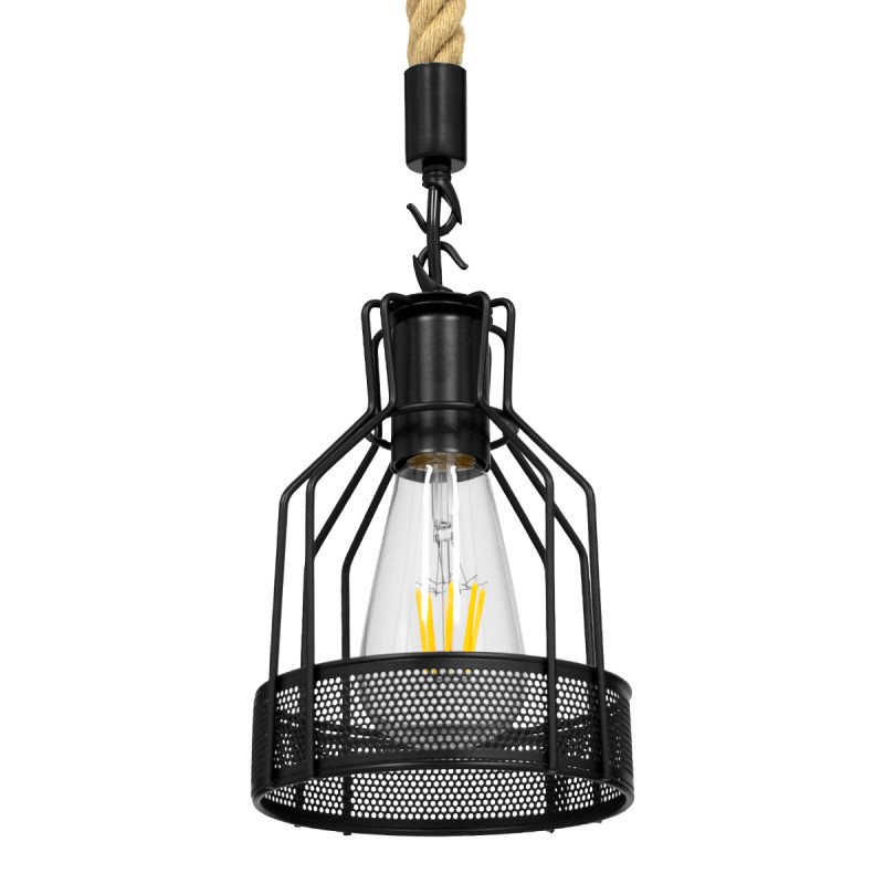 GLOBOSTAR® MASON 00881 Vintage Κρεμαστό Φωτιστικό Οροφής με Ντουί 1 x E27 AC 220-240V IP20 - Μαύρο & Μπεζ - Μ15 x Π15 x Υ24cm