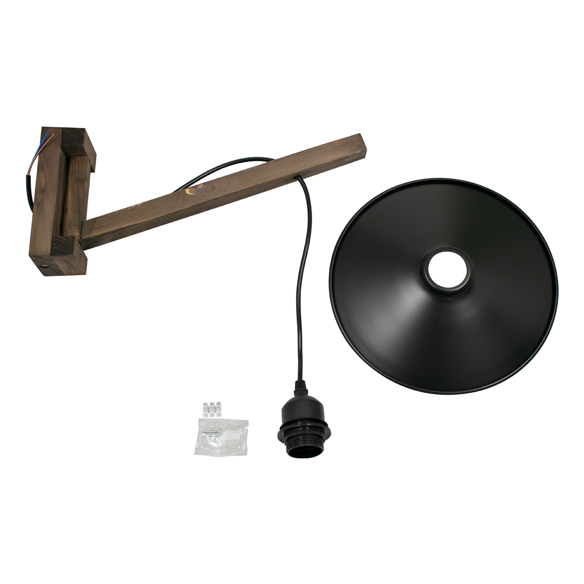 GloboStar® JONAS 00882 Vintage Επιτοίχιο Φωτιστικό Απλίκα Μονόφωτο 1 x E27 IP20 Καφέ Ξύλο με Μαύρο Μέταλλο - Μ26 x Π50 x Υ50cm