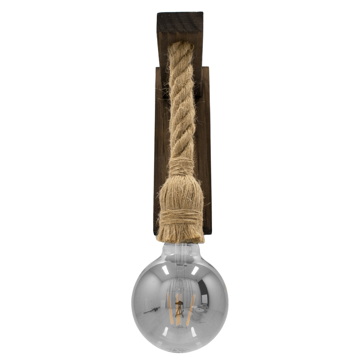 GloboStar® FLYN 00883 Vintage Επιτοίχιο Φωτιστικό Απλίκα Μονόφωτο 1 x E27 IP20 Καφέ Ξύλο με Μπεζ Σχοινί - Μ7 x Π19 x Υ28cm