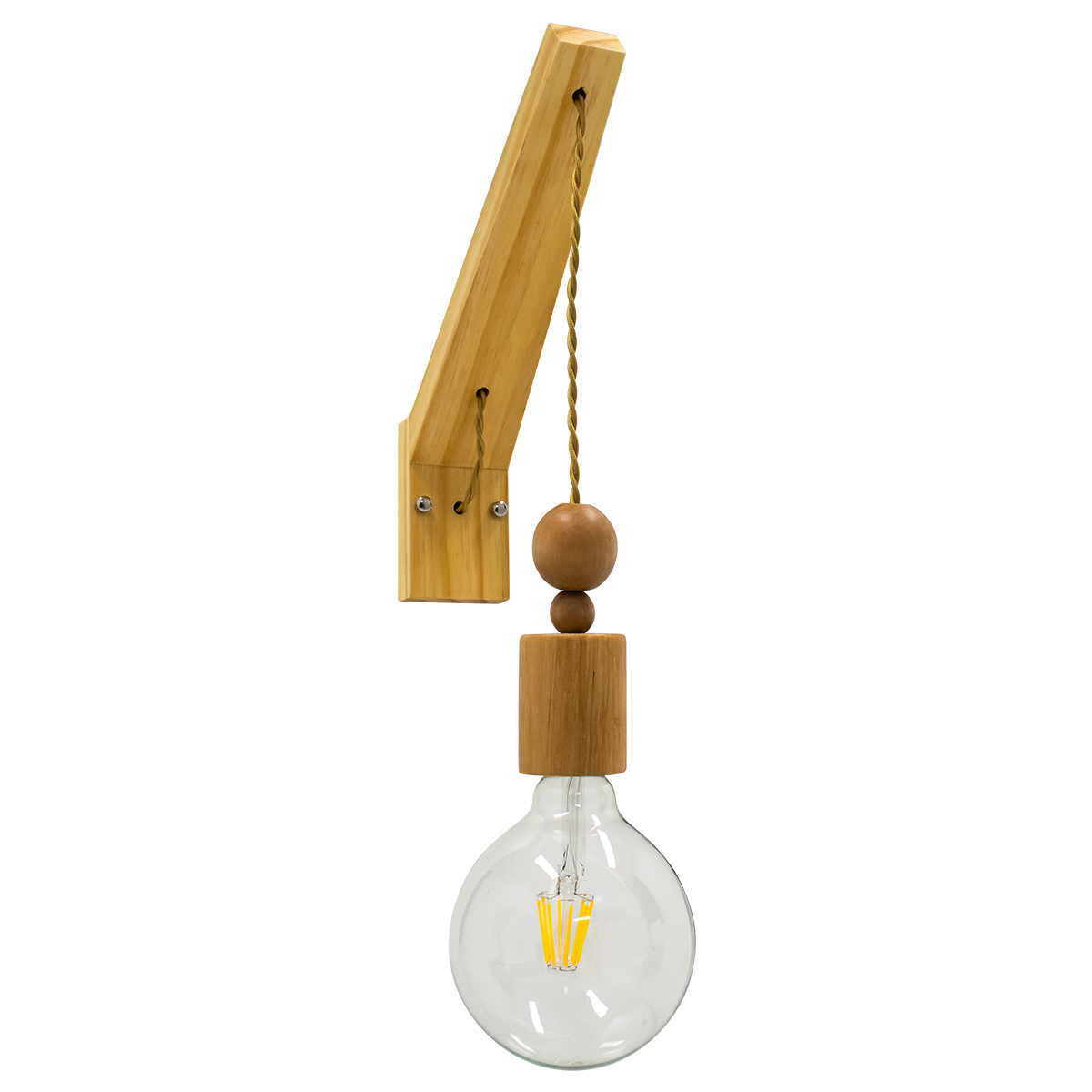 GloboStar® NOVO 00885 Vintage Επιτοίχιο Φωτιστικό Απλίκα Μονόφωτο 1 x E27 IP20 Μπεζ Ξύλο με Μπεζ Σχοινί - Μ7 x Π27 x Υ65cm