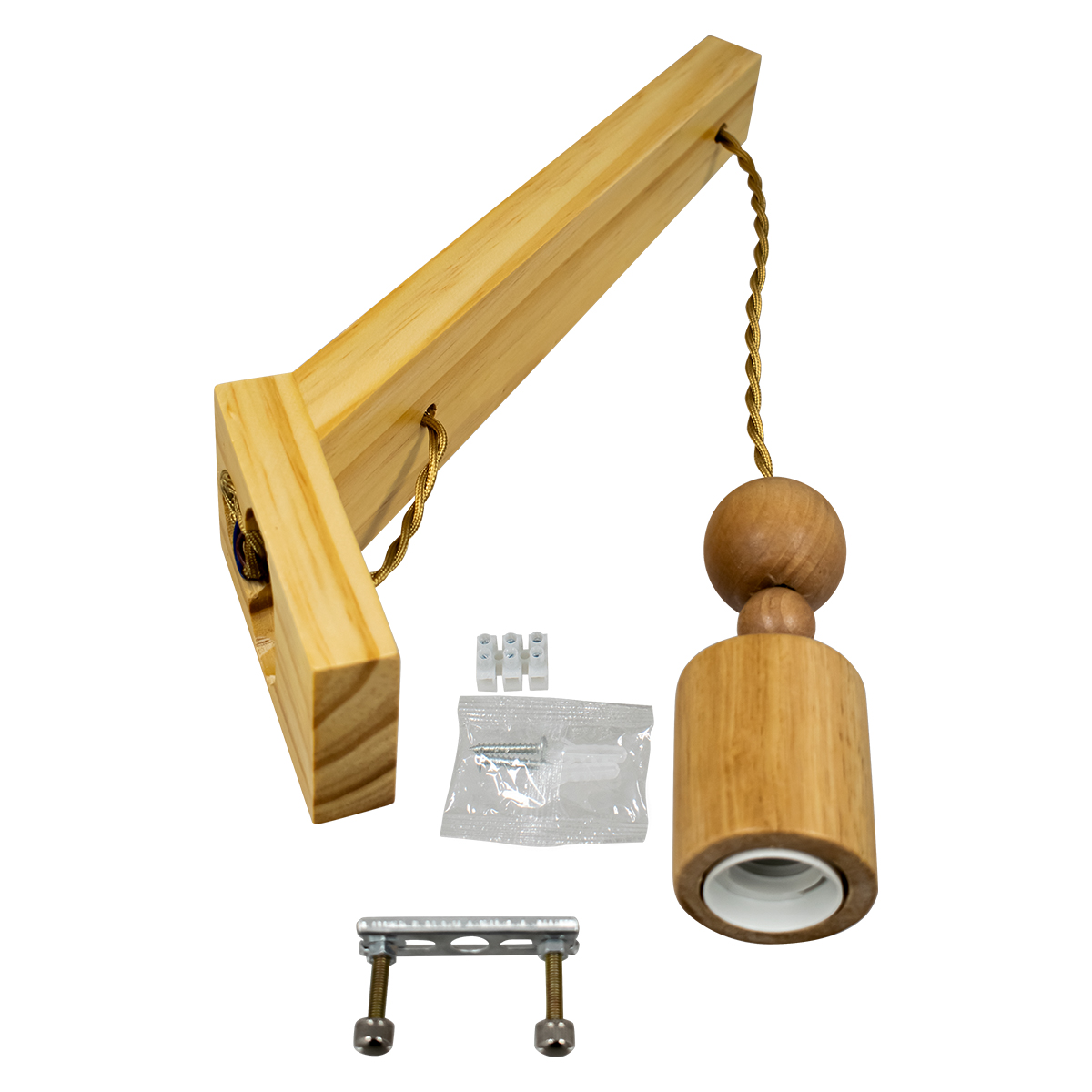 GloboStar® NOVO 00885 Vintage Επιτοίχιο Φωτιστικό Απλίκα Μονόφωτο 1 x E27 IP20 Μπεζ Ξύλο με Μπεζ Σχοινί - Μ7 x Π27 x Υ65cm
