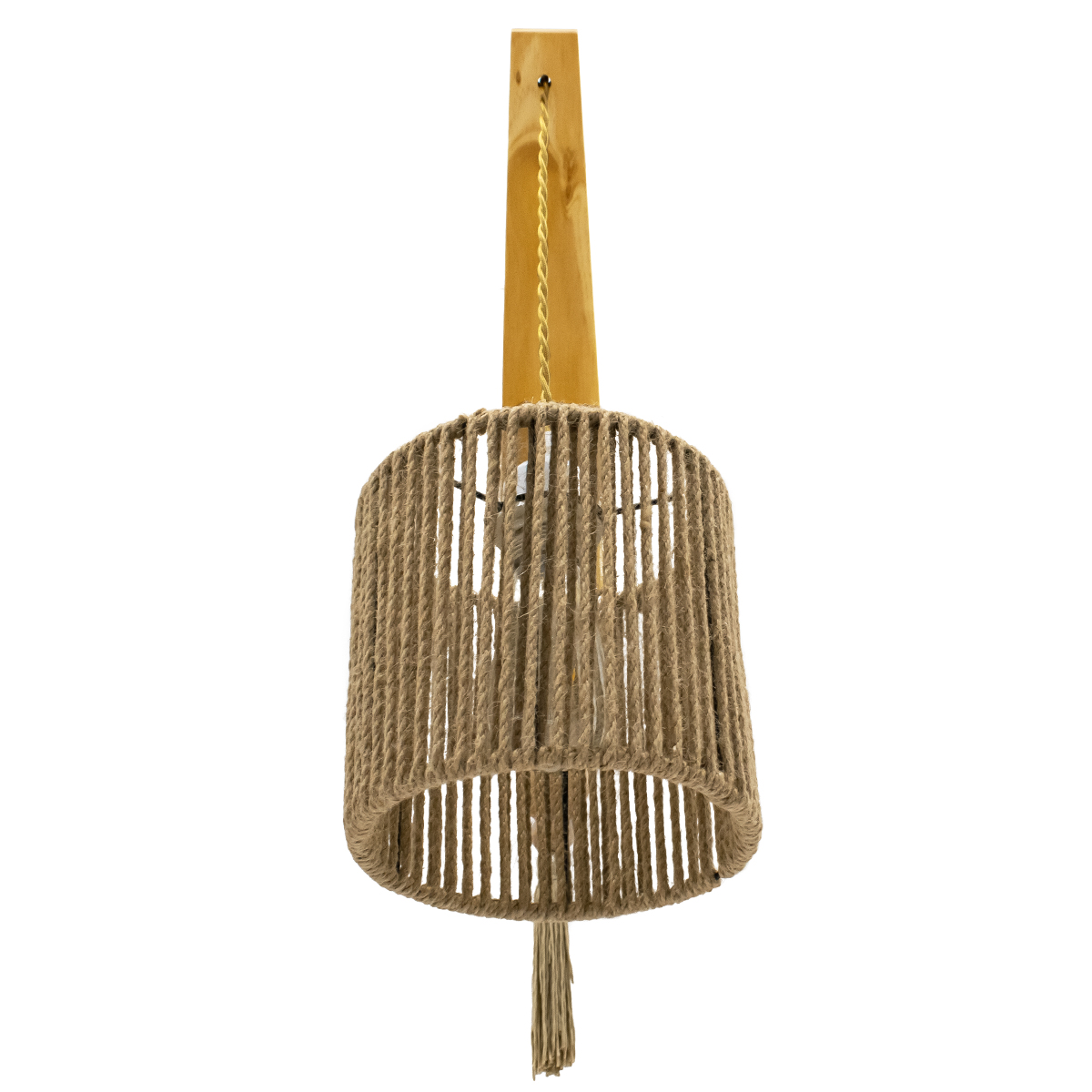 GloboStar® CASTI 00886 Vintage Επιτοίχιο Φωτιστικό Απλίκα Μονόφωτο 1 x E27 IP20 Μπεζ Ξύλο με Καφέ Σχοινί - Μ19 x Π35 x Υ85cm