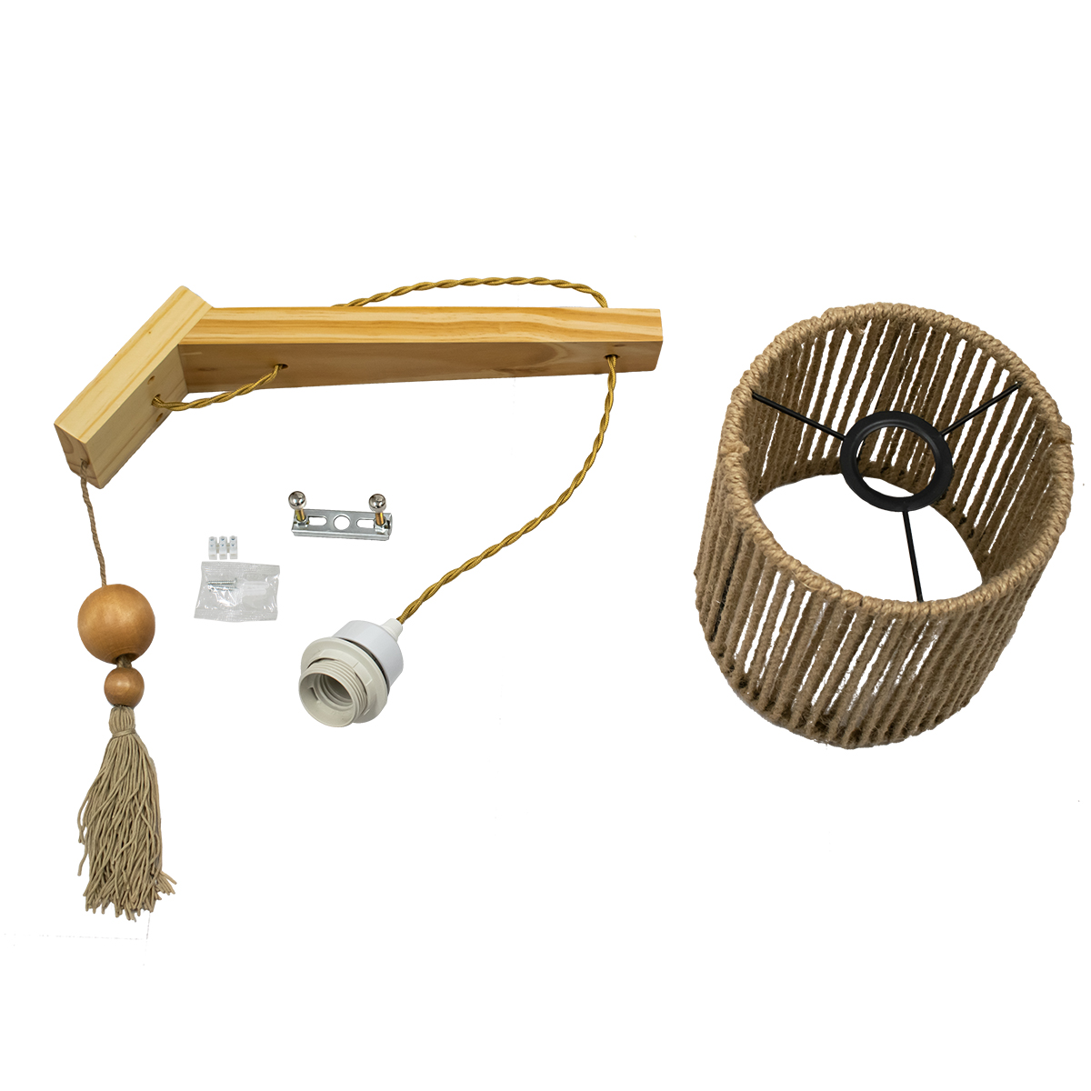 GloboStar® CASTI 00886 Vintage Επιτοίχιο Φωτιστικό Απλίκα Μονόφωτο 1 x E27 IP20 Μπεζ Ξύλο με Καφέ Σχοινί - Μ19 x Π35 x Υ85cm