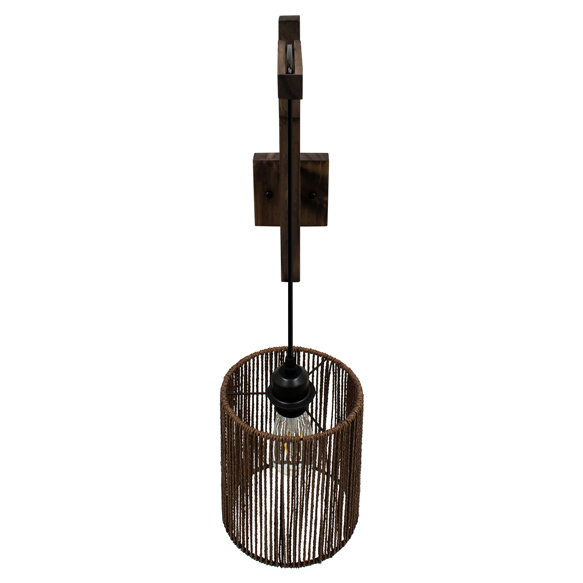GloboStar® ARTI 00887 Vintage Επιτοίχιο Φωτιστικό Απλίκα Μονόφωτο 1 x E27 IP20 Καφέ Ξύλο με Καφέ Σχοινί - Μ18 x Π30 x Υ75cm