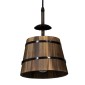 GloboStar® CEBU 00889 Vintage Κρεμαστό Φωτιστικό Καπέλο Τρίφωτο 3 x E27 IP20 Μαύρο Μέταλλο με Καφέ Ξύλο - Μ55.5 x Π18.5 x Y210cm