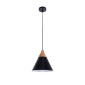 GloboStar® SHADE 00906 Μοντέρνο Κρεμαστό Φωτιστικό Καμπάνα Μονόφωτο 1 x E27 IP20 Μαύρο Μέταλλο με Μπεζ Ξύλο - Μ23 x Π23 x Υ22cm