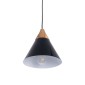 GloboStar® SHADE 00906 Μοντέρνο Κρεμαστό Φωτιστικό Καμπάνα Μονόφωτο 1 x E27 IP20 Μαύρο Μέταλλο με Μπεζ Ξύλο - Μ23 x Π23 x Υ22cm