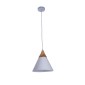 GloboStar® SHADE 00907 Μοντέρνο Κρεμαστό Φωτιστικό Καμπάνα Μονόφωτο 1 x E27 IP20 Λευκό Μέταλλο με Μπεζ Ξύλο - Μ23 x Π23 x Υ22cm