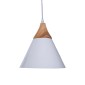 GloboStar® SHADE 00907 Μοντέρνο Κρεμαστό Φωτιστικό Καμπάνα Μονόφωτο 1 x E27 IP20 Λευκό Μέταλλο με Μπεζ Ξύλο - Μ23 x Π23 x Υ22cm