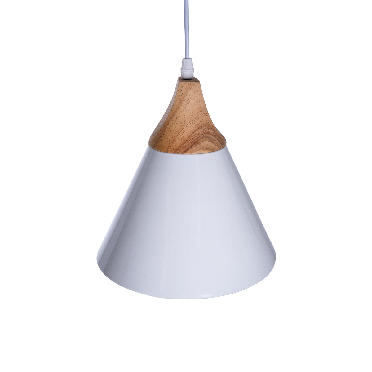 GloboStar® SHADE 00907 Μοντέρνο Κρεμαστό Φωτιστικό Καμπάνα Μονόφωτο 1 x E27 IP20 Λευκό Μέταλλο με Μπεζ Ξύλο - Μ23 x Π23 x Υ22cm