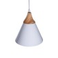 GloboStar® SHADE 00907 Μοντέρνο Κρεμαστό Φωτιστικό Καμπάνα Μονόφωτο 1 x E27 IP20 Λευκό Μέταλλο με Μπεζ Ξύλο - Μ23 x Π23 x Υ22cm
