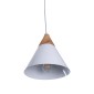 GloboStar® SHADE 00907 Μοντέρνο Κρεμαστό Φωτιστικό Καμπάνα Μονόφωτο 1 x E27 IP20 Λευκό Μέταλλο με Μπεζ Ξύλο - Μ23 x Π23 x Υ22cm
