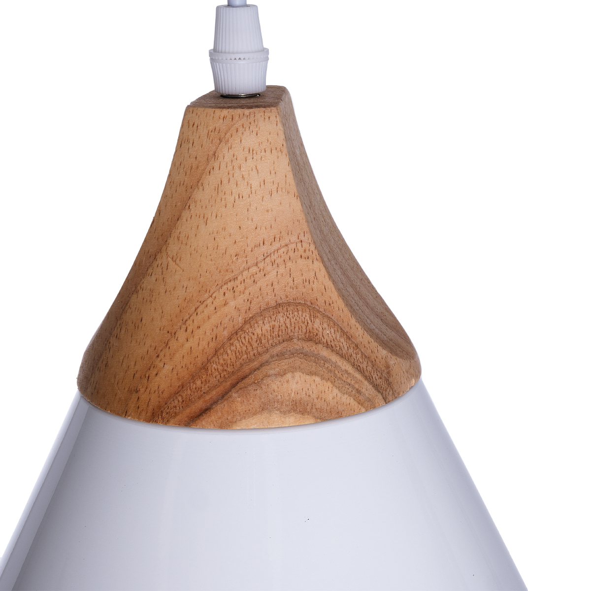 GloboStar® SHADE 00907 Μοντέρνο Κρεμαστό Φωτιστικό Καμπάνα Μονόφωτο 1 x E27 IP20 Λευκό Μέταλλο με Μπεζ Ξύλο - Μ23 x Π23 x Υ22cm