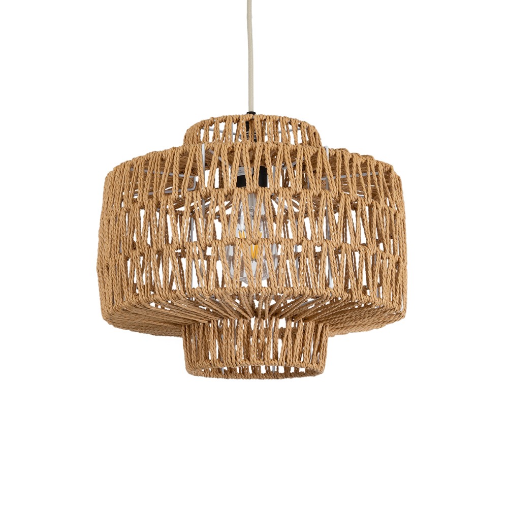 GLOBOSTAR® JENSON 00909 Boho Κρεμαστό Φωτιστικό Οροφής με Ντουί 1 x E27 AC 220-240V IP20 - Μπεζ - Μ33 x Π33 x Υ35cm