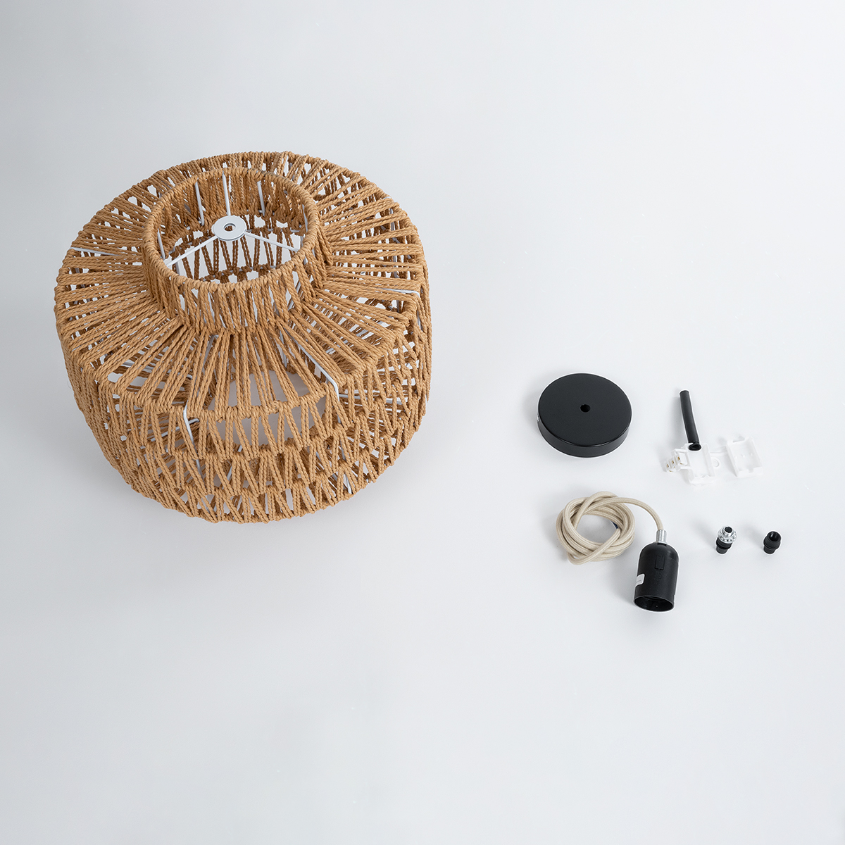 GloboStar® JENSON 00909 Boho Κρεμαστό Φωτιστικό Πλέγμα Μονόφωτο 1 x E27 IP20 Μπεζ Σχοινί - Μ33 x Π33 x Y35cm